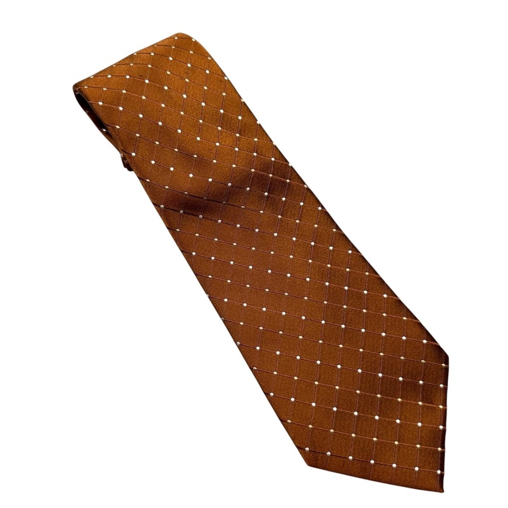 GEOFFREY BEENE Silk Neck Tie Copper Brown‎ Diamond Patten